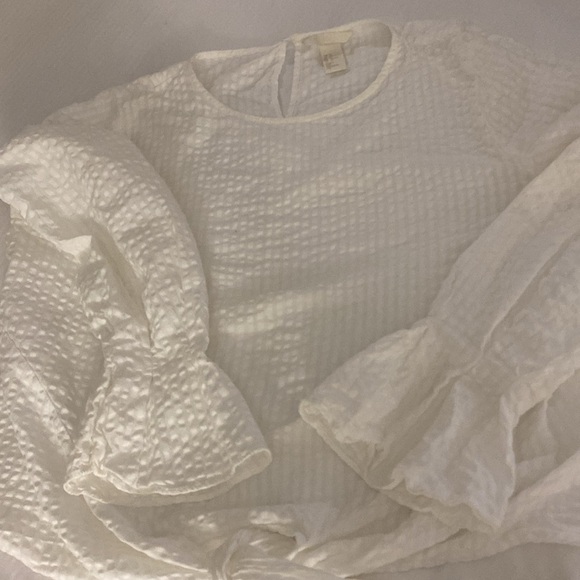 H&M White Textured Long Sleeve Top 10 - Picture 7 of 9